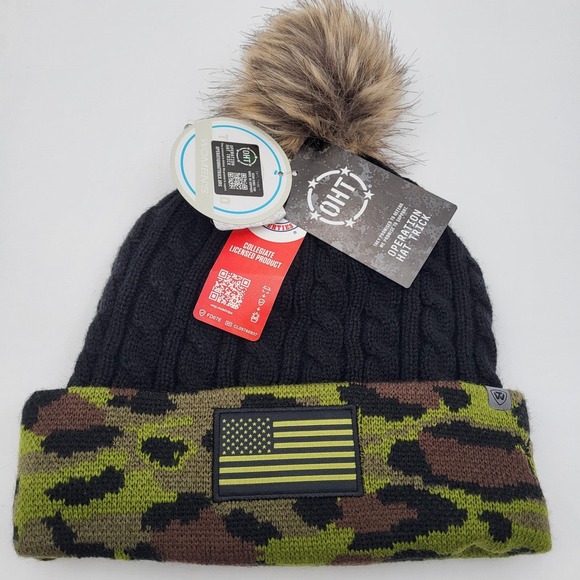 Iowa Hawkeyes Black Camo Pom Stocking Hat Beanie Womens Top of the World - Picture 2 of 7